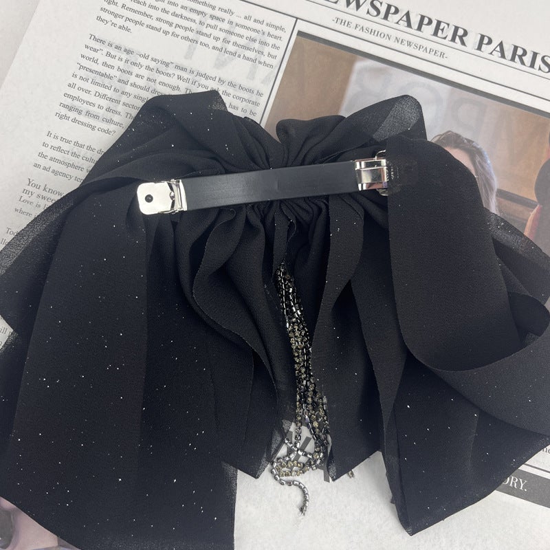 Generic Korean Tassel Chiffon Bow Hair Claw Elegant Spring Summer Accessory Special spring clip for wig