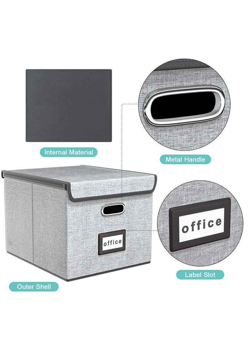 Excefore - Portable File Organiser Box with Lid, Collapsible Linen Hanging Filing Storage Boxes with Plastic Slide, Decorative Home/Office Filing System for File and Folders Storage (Grey) - Image 1