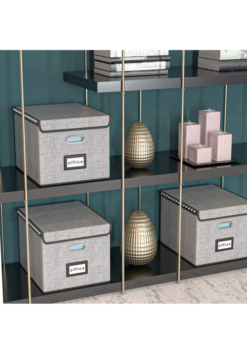 Excefore - Portable File Organiser Box with Lid, Collapsible Linen Hanging Filing Storage Boxes with Plastic Slide, Decorative Home/Office Filing System for File and Folders Storage (Grey) - Image 1