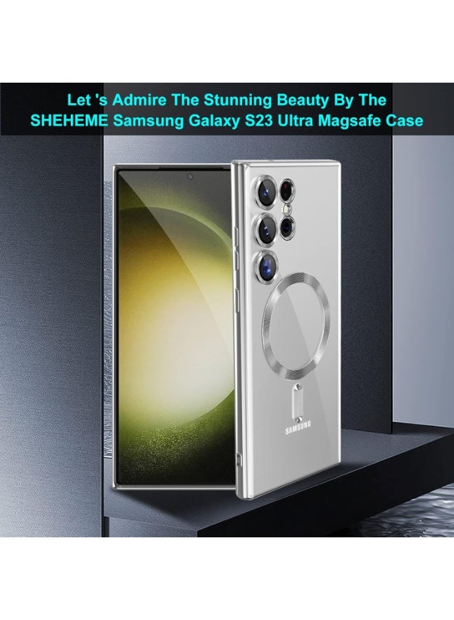 Electroplated Case For Samsung Galaxy S24 Ultra Camera Lens Full Protection Compatible with MagSafe Wireless Charging, Shockproof Soft TPU Phone Magnetic Cover (Silver) - Image 2