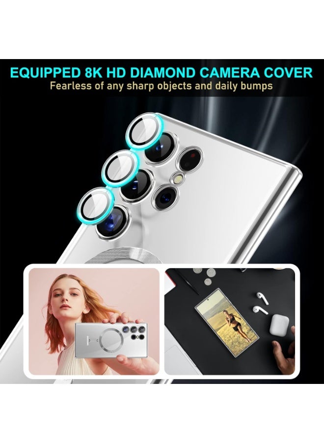 Electroplated Case For Samsung Galaxy S24 Ultra Camera Lens Full Protection Compatible with MagSafe Wireless Charging, Shockproof Soft TPU Phone Magnetic Cover (Silver) - Image 5