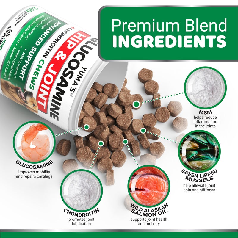 YUMA'S Glucosamine for Dogs - 240 Chews - Hip and Joint Supplement for Dogs - Advanced Glucosamine Chondroitin Treats with MSM - Joint Pain Relief - Large & Small Breed - Mobility Support - Made in USA - Image 4