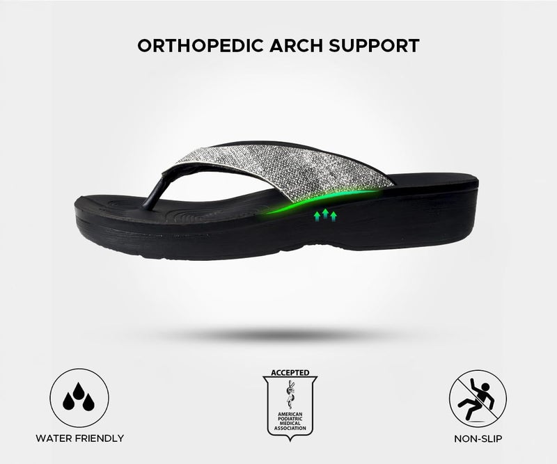 AEROTHOTIC Comfy Flip Flops for Women with Arch Support Orthotic Footbed Stylish Faux Leather Padded Straps with Soft Toe Post & Non-Slip Sole Slip On Casual Indoor and Outdoor Ladies Sandals (Mellow Black, Size 10) - Image 5
