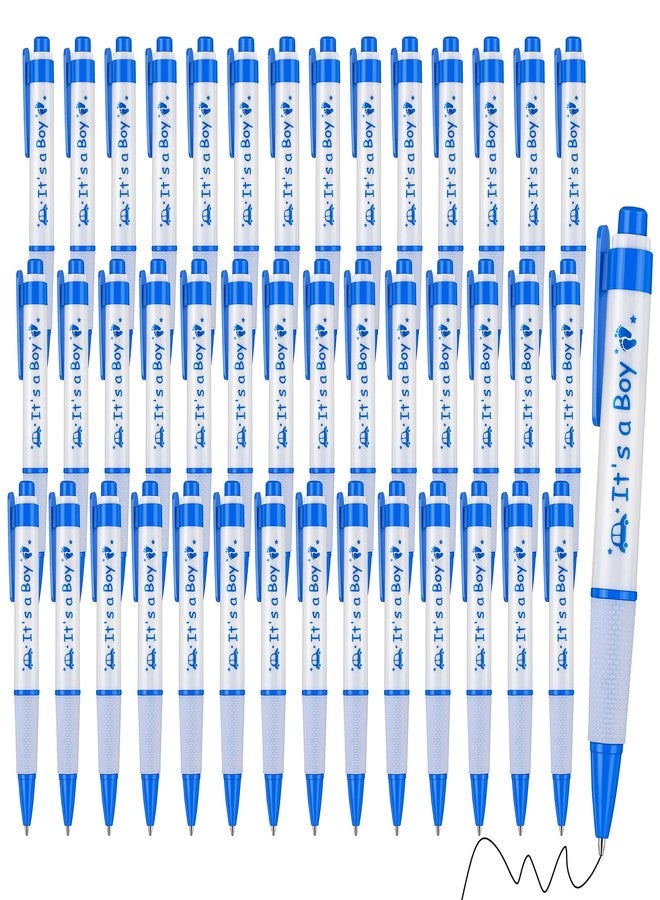 Aodaer 48 Pieces It's a Boy Baby Shower Ballpoint Pens - Blue Retractable Gel Pen With Soft Grip, Comfortable Black Ink for Party Guests Favors and Gifts - Image 1