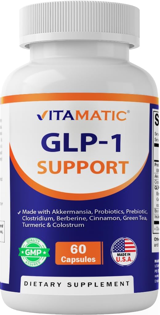 Vitamatic مكمل دعم فيتامينات GLP1 للرجال والنساء 60 كبسولة مصنوع من بروبيوتيك أكيرمانسيا، بريبيوتيك، كلوستريديوم، بيربرين، قرفة، شاي أخضر، كركم، كولاستروم - Image 1