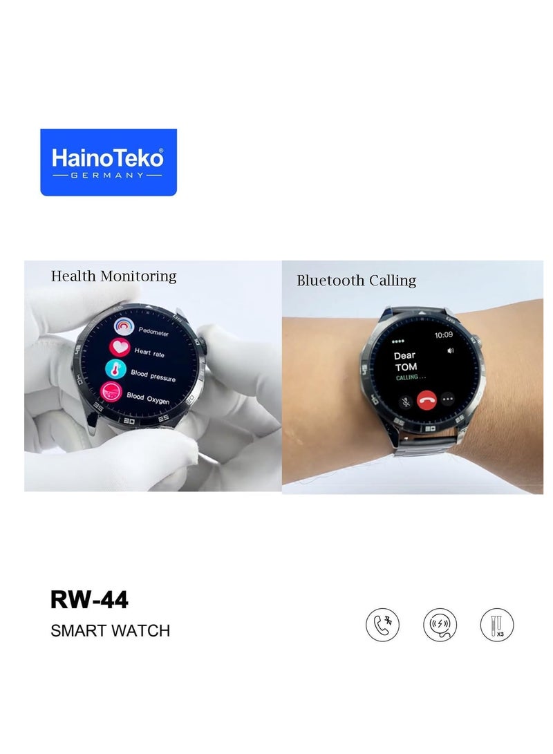 Haino Teko RW-44 Smart Watch HD AMOLED - 3 Straps Included - Elegant Design & Built-in Microphone - Image 2