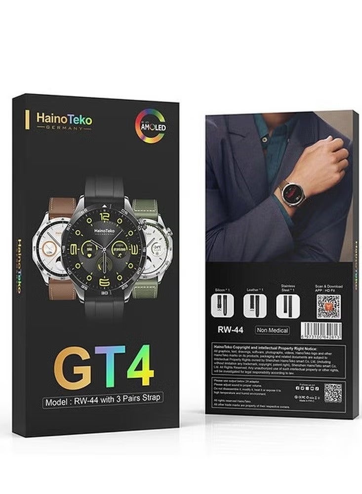 Haino Teko RW-44 Smart Watch HD AMOLED - 3 Straps Included - Elegant Design & Built-in Microphone - Image 4