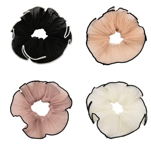 Guqqeuc 4 PCS Large Hair Scrunchies Stain Hair Ties Elastic Jumbo Puffy Hair Scrunchy Hair Ponytail Holders for Women Girls Chiffon Hair Bobbles for Thick Long Hair Accessories for Teen Girls - Image 1