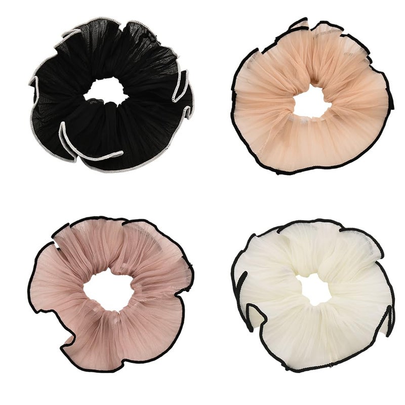Guqqeuc 4 PCS Large Hair Scrunchies Stain Hair Ties Elastic Jumbo Puffy Hair Scrunchy Hair Ponytail Holders for Women Girls Chiffon Hair Bobbles for Thick Long Hair Accessories for Teen Girls - Image 3