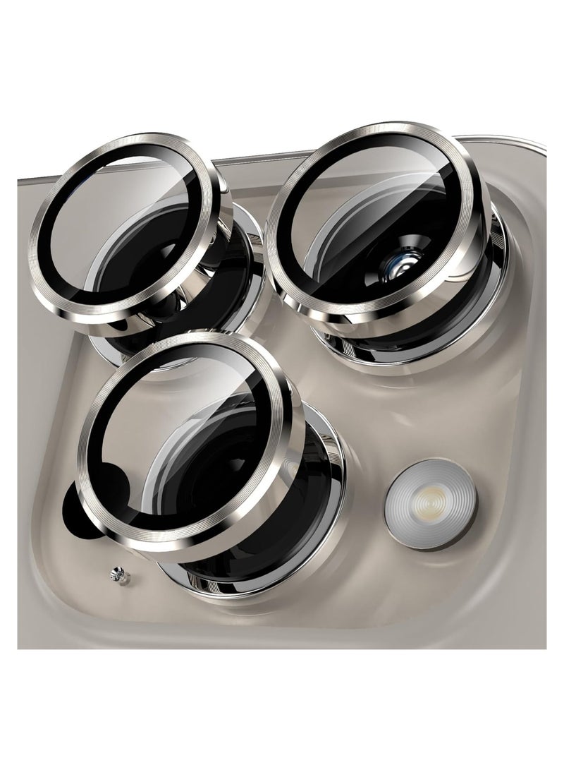 واقي عدسة كاميرا متوافق مع آيفون 15 برو  و آيفون 15 برو ماكس ، غطاء حماية عالي الدقة من الزجاج الصلب خاتم معدني للشاشة (تيتانيوم طبيعي) - Image 1