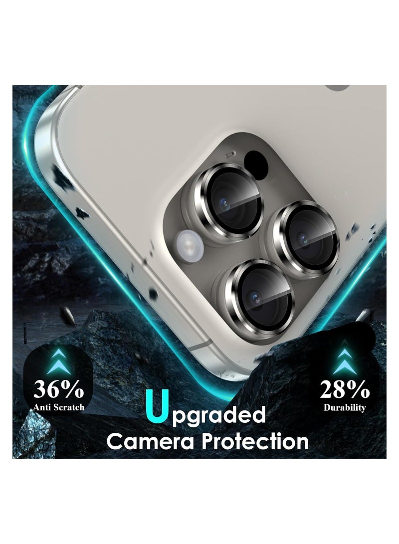 واقي عدسة كاميرا متوافق مع آيفون 15 برو  و آيفون 15 برو ماكس ، غطاء حماية عالي الدقة من الزجاج الصلب خاتم معدني للشاشة (تيتانيوم طبيعي) - Image 3