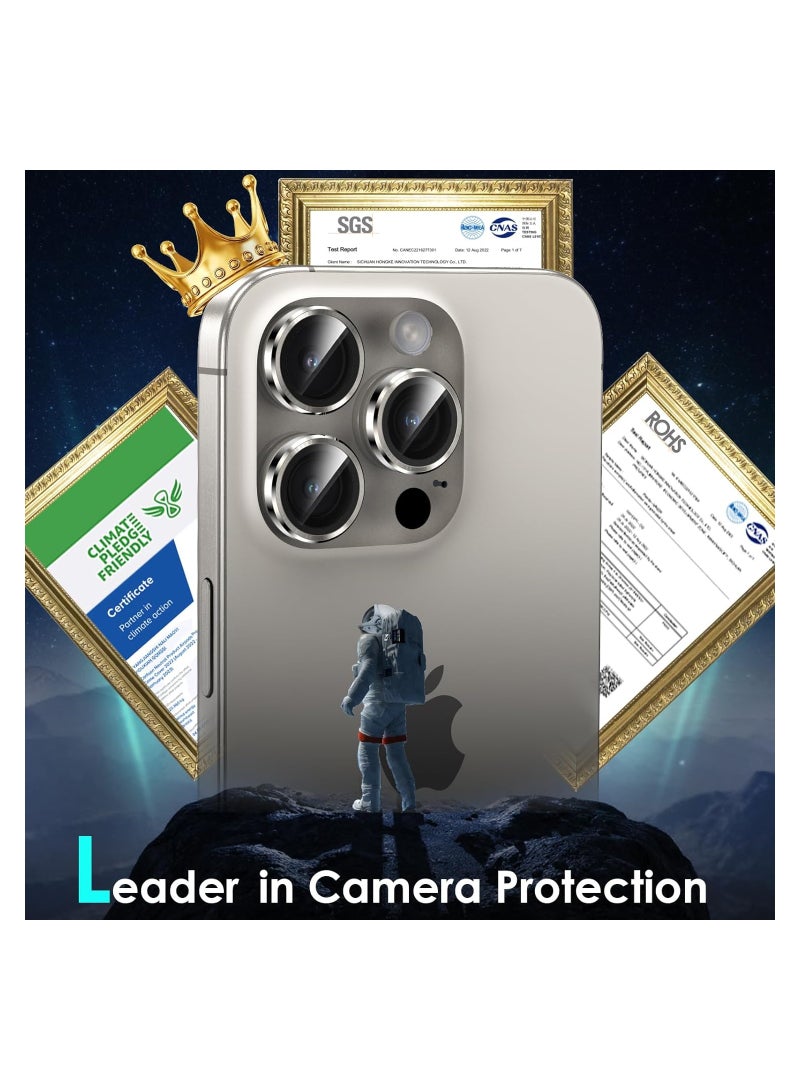 واقي عدسة كاميرا متوافق مع آيفون 15 برو  و آيفون 15 برو ماكس ، غطاء حماية عالي الدقة من الزجاج الصلب خاتم معدني للشاشة (تيتانيوم طبيعي) - Image 2