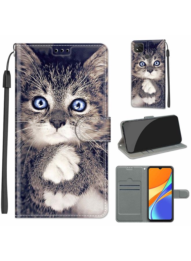 Case Cover For Xiaomi Redmi 9C Voltage Coloured Drawing Magnetic Clasp Horizontal Flip PU Leather Case with Holder & Card Slots C02 Fork Hand White Claw Cat