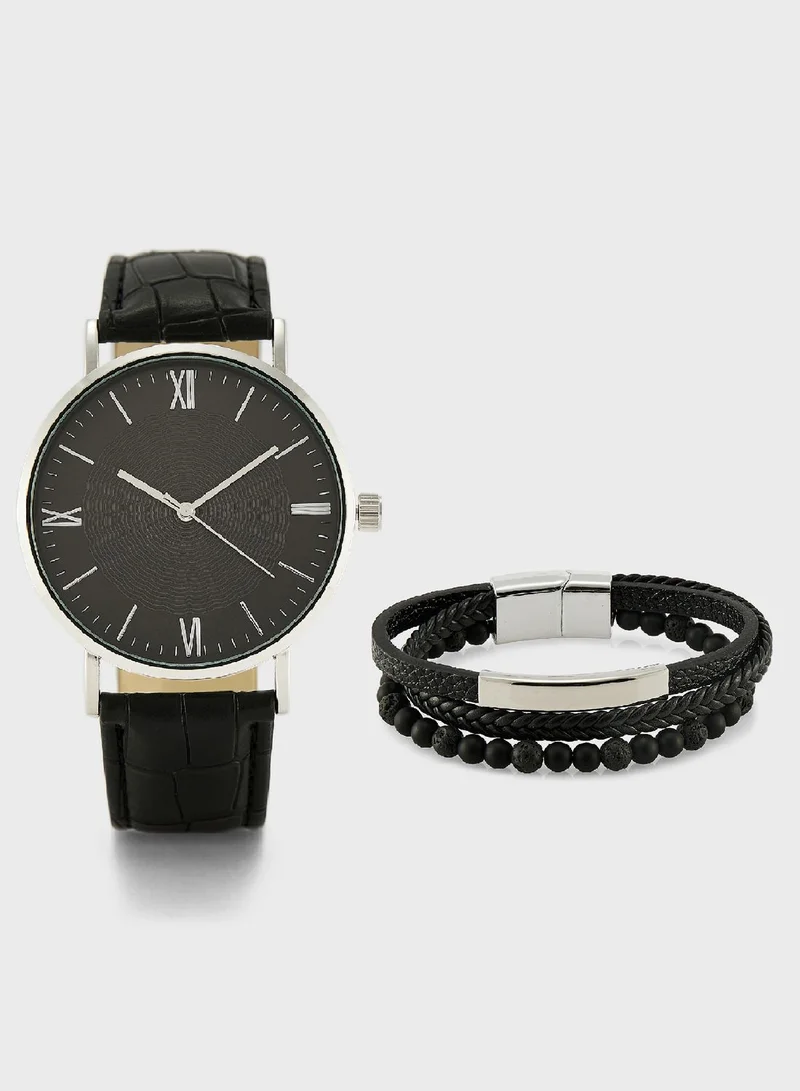 Robert Wood Analogue Watch And Bracelet Gift Set