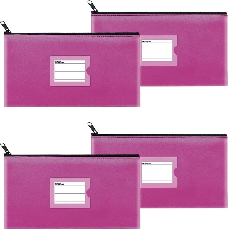 Sinzip 4 Pack Bank Deposit Money Bag, Heavy Duty Leatherette Security Zipper Wallet with Clear Window, Coin Bag, Cash Bag, Tool Pouch, Assorted Colors (4 Pack Hot Pink) - Image 1