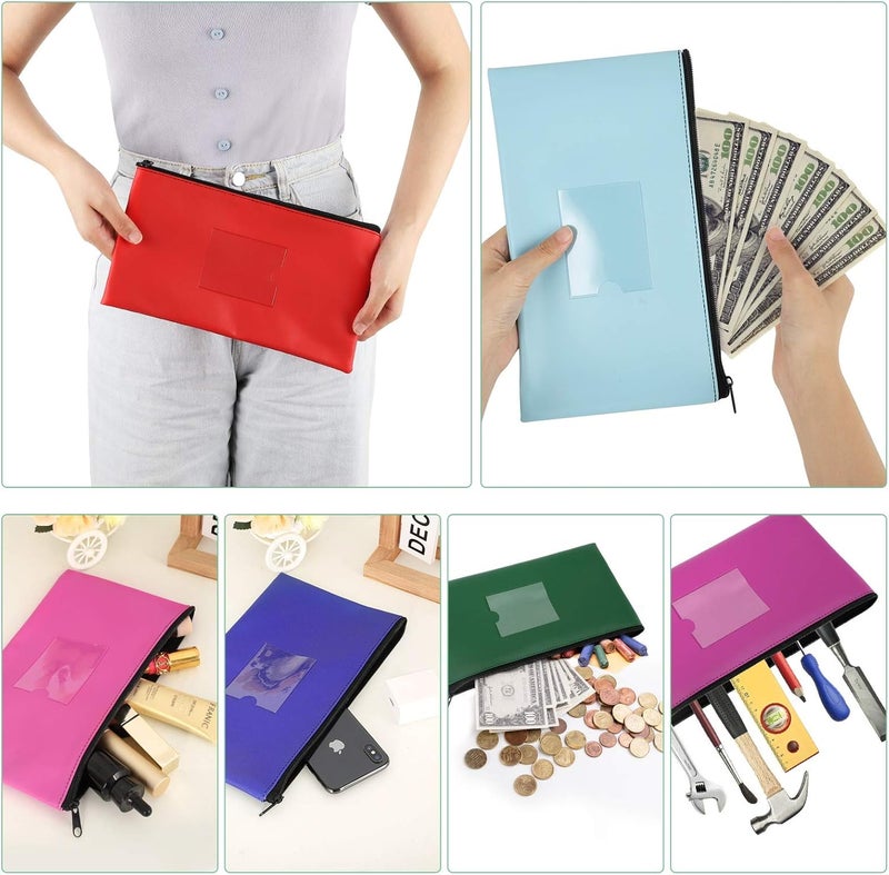 Sinzip 4 Pack Bank Deposit Money Bag, Heavy Duty Leatherette Security Zipper Wallet with Clear Window, Coin Bag, Cash Bag, Tool Pouch, Assorted Colors (4 Pack Hot Pink) - Image 3