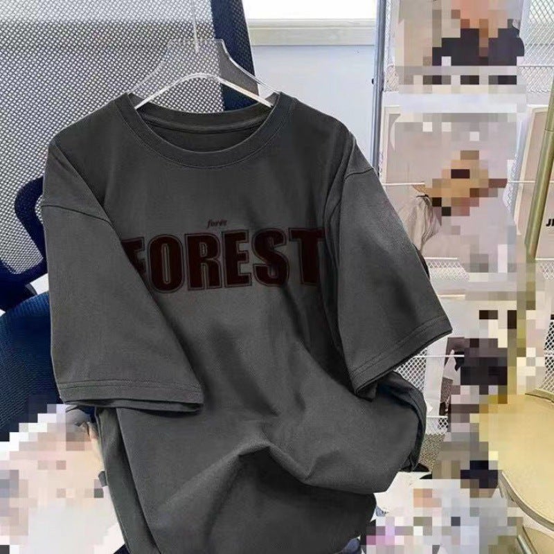 Short-Sleeved T-Shirt Men'S Trendy Brand Summer Loose Five-Point Sleeve Internet Trendy Ins Simple Printed Top - Image 4