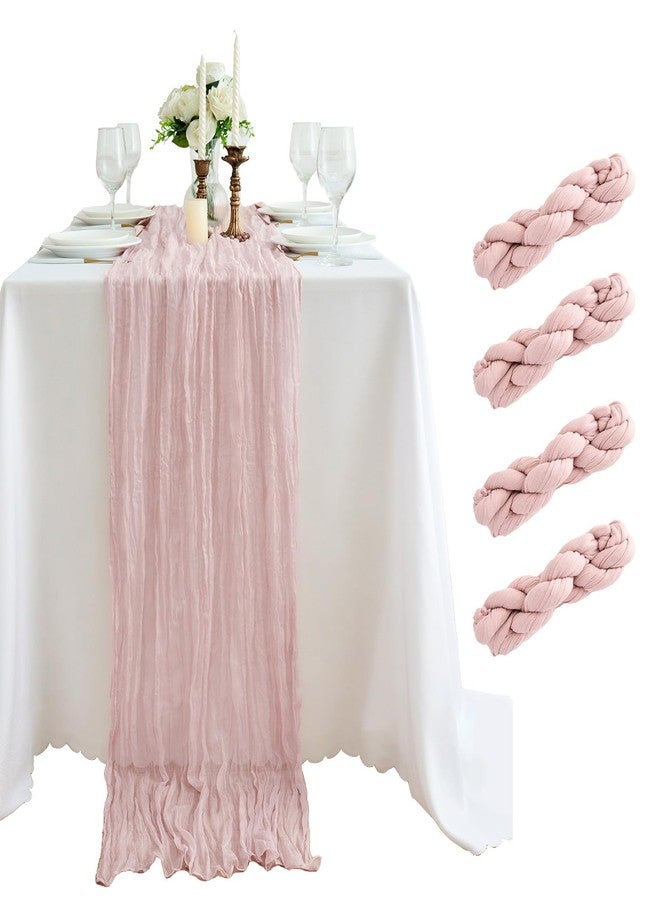 KingCheer 4 Pack 18x120 Inch Dusty Pink Cheesecloth Table Runner 10FT Long Cheese Cloth Boho Rustic Gauze Table Runner for Wedding Baby Shower Birthday Party Home Decor - Image 1
