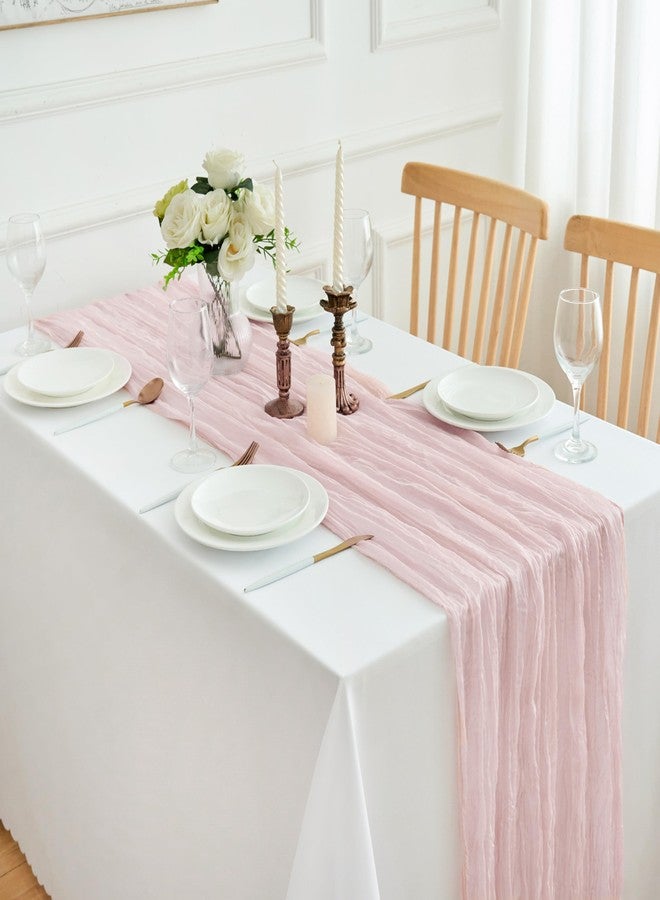 KingCheer 4 Pack 18x120 Inch Dusty Pink Cheesecloth Table Runner 10FT Long Cheese Cloth Boho Rustic Gauze Table Runner for Wedding Baby Shower Birthday Party Home Decor - Image 2