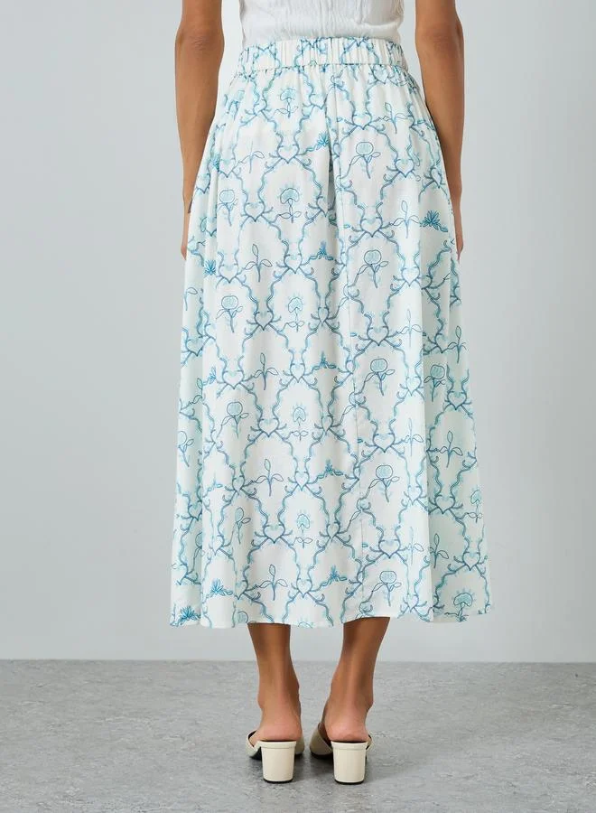 Take Two  Women Blue Printed A-Line Midi Skirt for Women | Best Price UAE