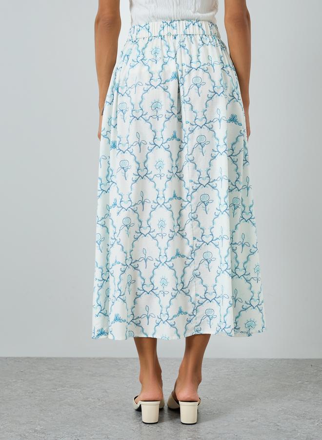 Take Two Women Blue Printed A-Line Midi Skirt - Image 4