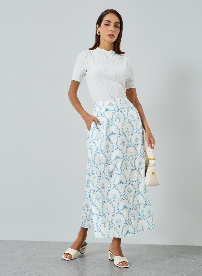 Take Two Women Blue Printed A-Line Midi Skirt - Image 1