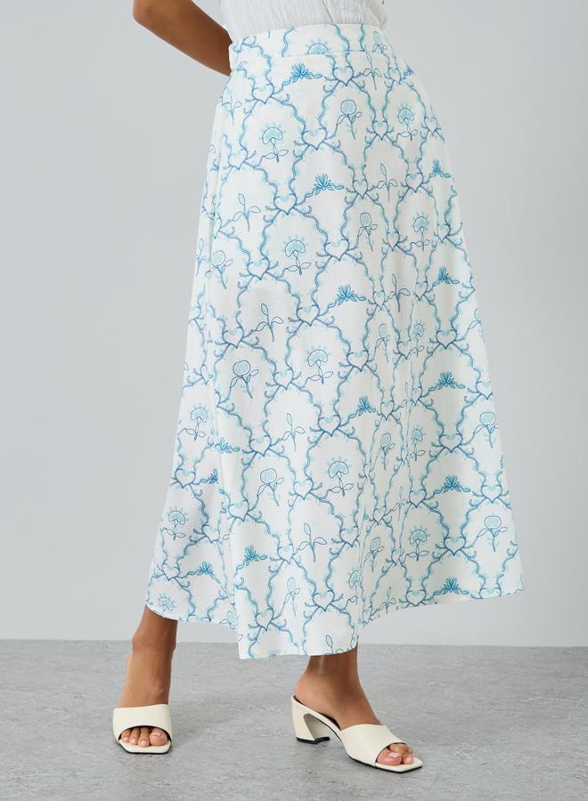 Take Two Women Blue Printed A-Line Midi Skirt - Image 2