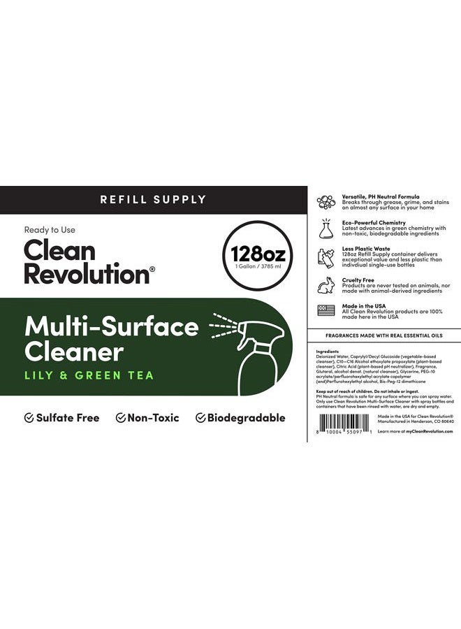 Clean Revolution Multi-Surface Cleaner Refill Supply | Non-Toxic, Eco-Friendly & Plant-Based | Ready To Use | Lily & Green Tea | 128 Fl Oz (1 Gallon) - Image 4