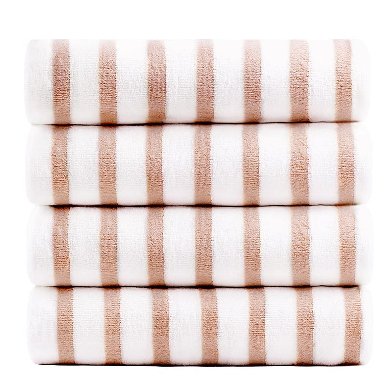 جي ام ال مناشف JML Beach منشفة حمام الألياف الدقيقة (4 حزمة 30 "" × 60 "") Cabana Stripe Usporbent و Quick Dray Plaid - Image 2