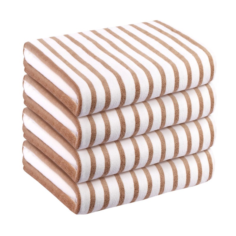 جي ام ال مناشف JML Beach منشفة حمام الألياف الدقيقة (4 حزمة 30 "" × 60 "") Cabana Stripe Usporbent و Quick Dray Plaid - Image 1
