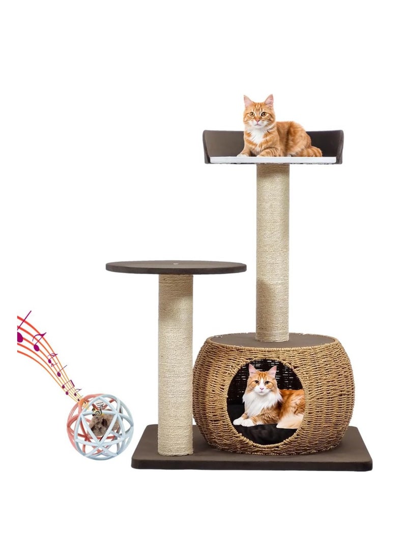 NNC PETS Multi-level cat tree activity center with Double perches, Sisal scratching post, and Durable rattan cat condo, Ideal for indoor cats, Easy to assemble 86 cm (Chocolate) - Image 1