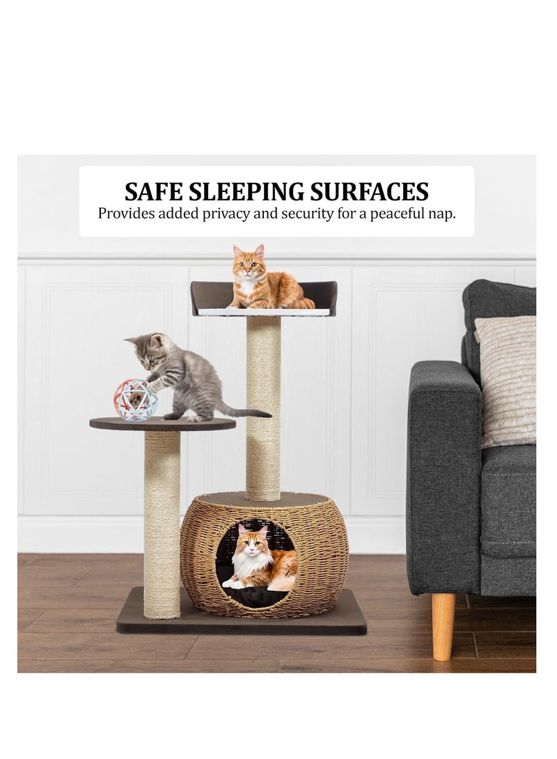 NNC PETS Multi-level cat tree activity center with Double perches, Sisal scratching post, and Durable rattan cat condo, Ideal for indoor cats, Easy to assemble 86 cm (Chocolate) - Image 5