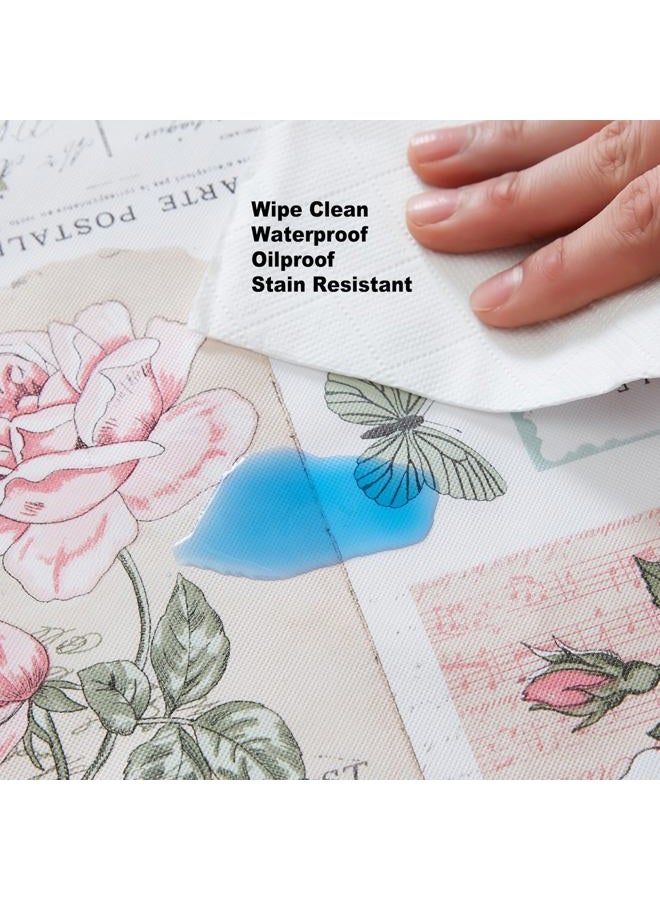 Newbridge Vinyl Square Tablecloth, 52 x 52 Inch, Bella Easter Rose and Bird Postcard Print Flannel Backed Table Cloth, Spring Vintage Pink Floral - Image 5