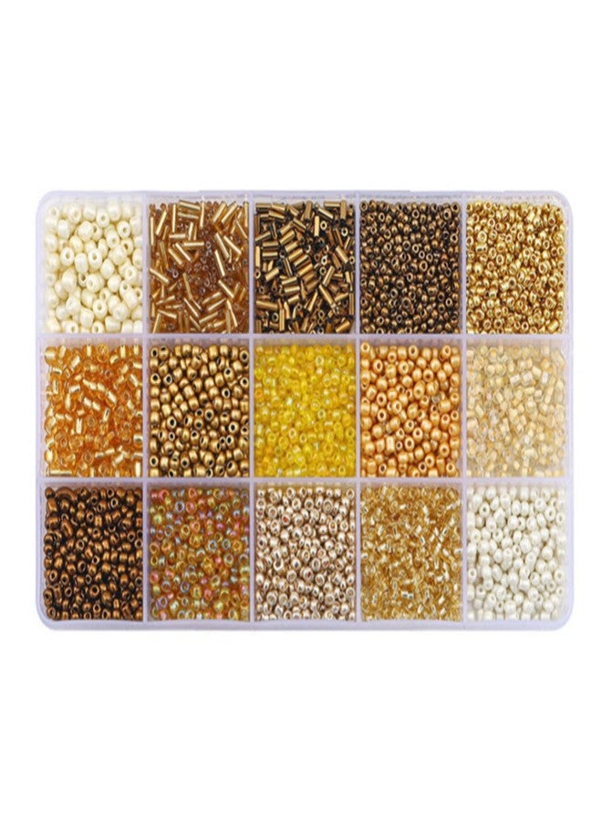 Basigeese Mix 15 Color Glass Seed Beads Tube Beads Glass Bugle Beads Loose Kit for Jewelry Making DIY Craft Beading (Mix 15 Color, Gold) - Image 1
