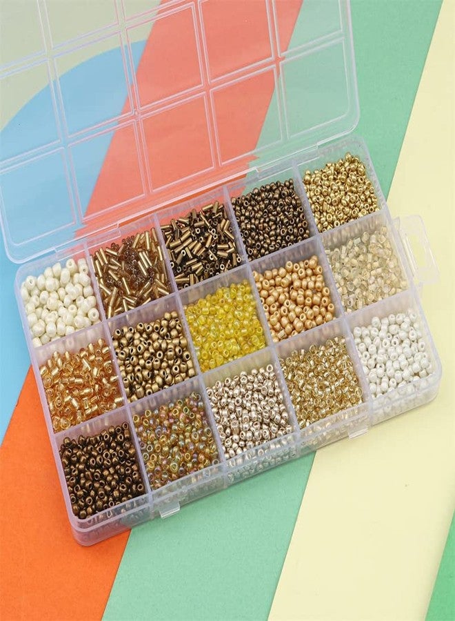Basigeese Mix 15 Color Glass Seed Beads Tube Beads Glass Bugle Beads Loose Kit for Jewelry Making DIY Craft Beading (Mix 15 Color, Gold) - Image 3
