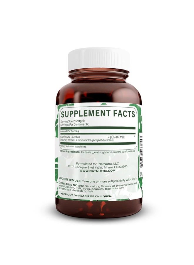 Natural Nutra مكمل ليسيثين عباد الشمس 2000 ملغ - خالي من الصويا، غير معدّل وراثيًا، خالي من الغلوتين 120 كبسولة لينة | دعم وظيفة الكبد، معزز صحة الدماغ، يساعد على تحسين الذاكرة والتركيز والانتباه - Image 2