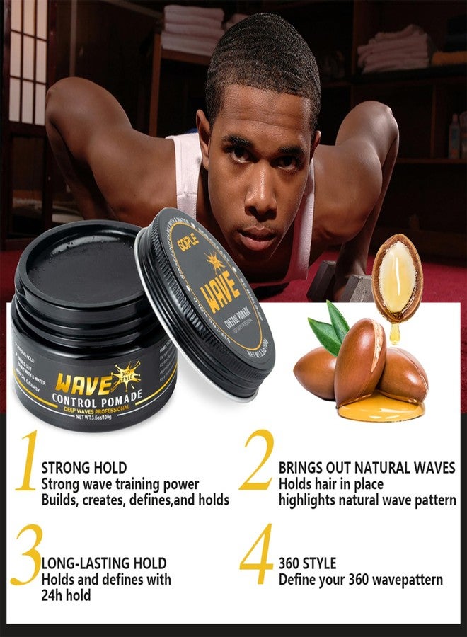 Goiple Wave Pomade for Men Strong Hold Easy Wash Hair Cream Grease, Promotes Layered Waves, Moisture, Shine, Brush and Durag Cap Set - Image 2