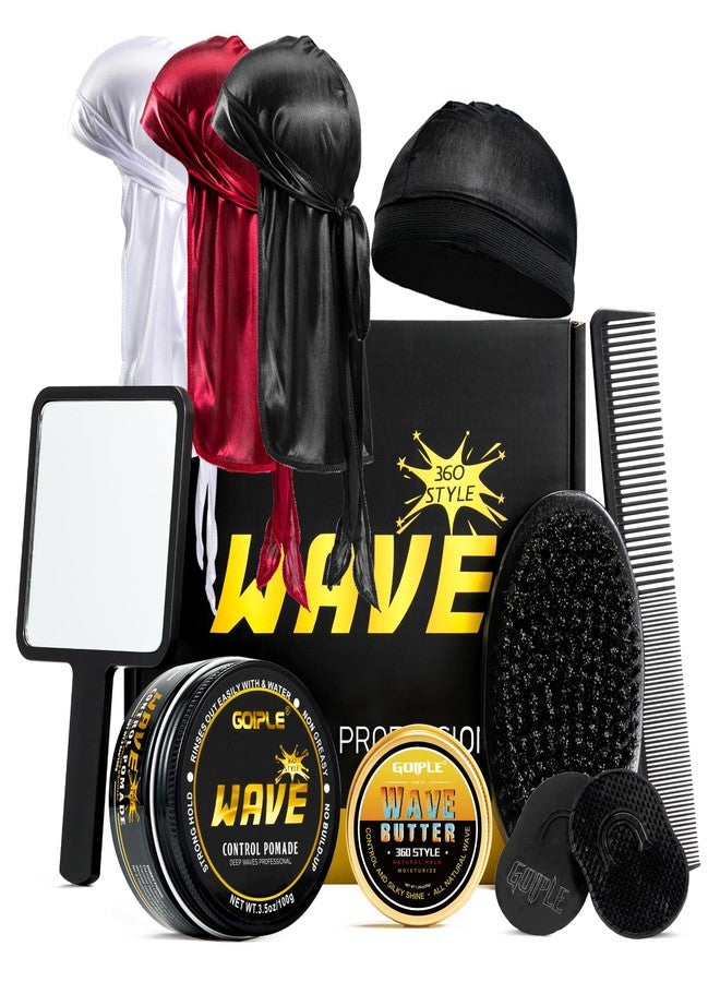 Goiple Wave Pomade for Men Strong Hold Easy Wash Hair Cream Grease, Promotes Layered Waves, Moisture, Shine, Brush and Durag Cap Set - Image 1