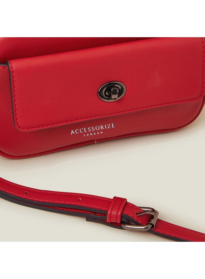 Accessorize London Women's Red Twist Lock Pocket Sling Bag with Adjustable Strap | Ladies Purse Handbag - Image 5