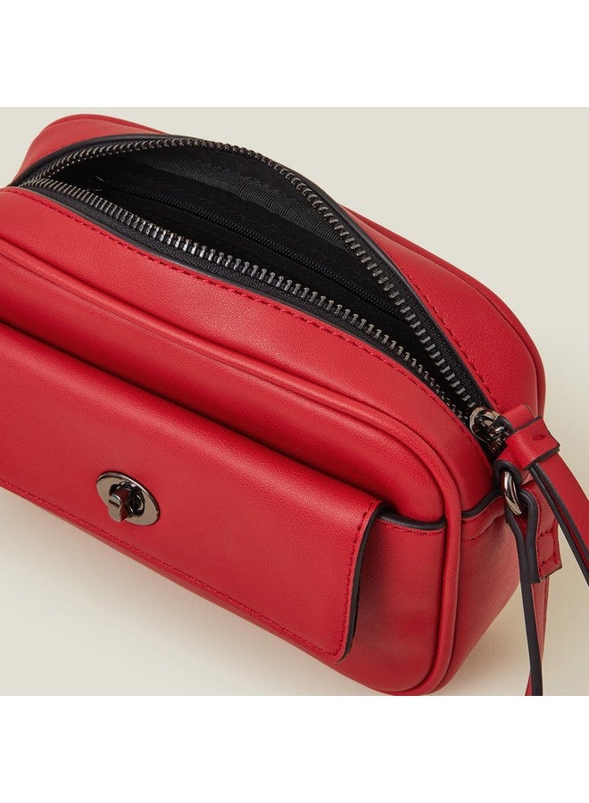 Accessorize London Women's Red Twist Lock Pocket Sling Bag with Adjustable Strap | Ladies Purse Handbag - Image 4