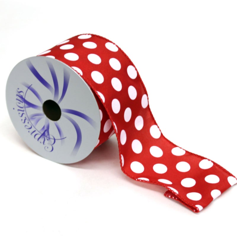 Expressions Polka Dot Wired Edge Ribbon 25 Red White 10 Yards RG158924
