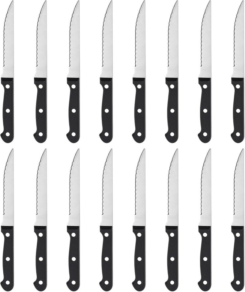 BEWOS Steak Knives Set of 16, Triple Rivet Steak Knives, Serrated Steak Knives, Stainless Steel Serrated Blades (4.5”), Sharp Knifes, Dinner Knives, Dishwasher Safe, Knives Set for Home, Restaurant - Image 1