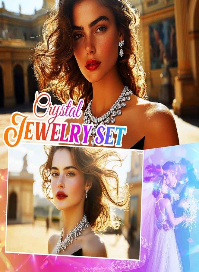 Unicra Rhinestone Bridal Wedding Jewelry Set Silver Necklace Earrings Sets Tassel Prom Formal Costume Jewelry Sets for Women and Brides (Silver) - Image 5