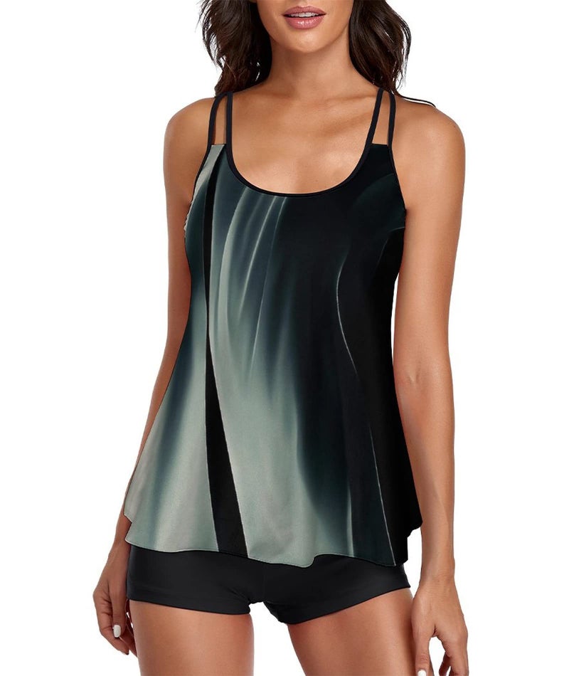 Urchics Stylish Swim Suits for Women Slimming Tankini Set Adjustable Straps 2 Piece Swimwear Tropical Hawaii Beach Pool Party Photoshoot Flattering Hides Belly Perfect for Vacation Green Wave L - Image 1