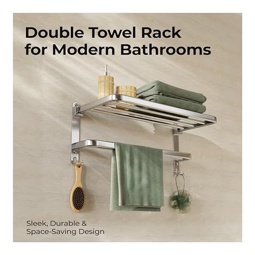 Lifelong Bathroom Shelf for Storage | Wall Mounted Washroom Rack with Hook | Double Layer Multipurpose | Strong and Durable | Rust & Scratch Proof -Accessories (LLBATR04, Chrome) - Image 3