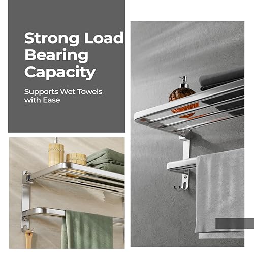 Lifelong Bathroom Shelf for Storage | Wall Mounted Washroom Rack with Hook | Double Layer Multipurpose | Strong and Durable | Rust & Scratch Proof -Accessories (LLBATR04, Chrome) - Image 2