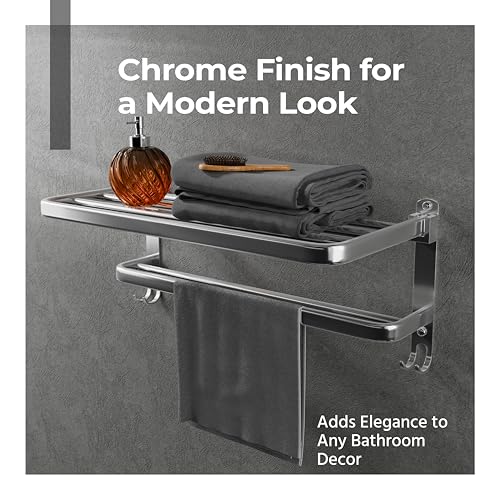 Lifelong Bathroom Shelf for Storage | Wall Mounted Washroom Rack with Hook | Double Layer Multipurpose | Strong and Durable | Rust & Scratch Proof -Accessories (LLBATR04, Chrome) - Image 5
