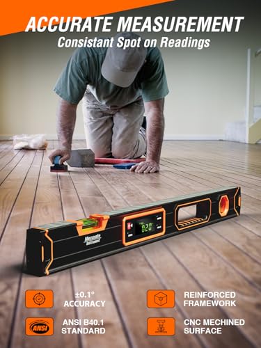 Mecurate 24-Inch Digital Level, Professional Smart Precision Torpedo Level Tool, Bright LCD Display, Audible Alerts, Magnetic Bottom, Dust Water Resistant, with Carrying Case - Image 2