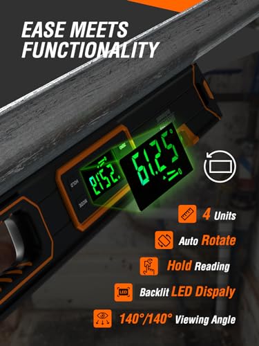 Mecurate 24-Inch Digital Level, Professional Smart Precision Torpedo Level Tool, Bright LCD Display, Audible Alerts, Magnetic Bottom, Dust Water Resistant, with Carrying Case - Image 3