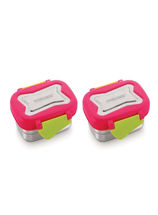 STEELLOCK Smart Stainless Steel Tiffin Lunch Box 2pc Set for Kids and Adults – Airtight Leakproof Rectangle Containers with Steel Lids – Juliet 170ml – School & Office - Image 1